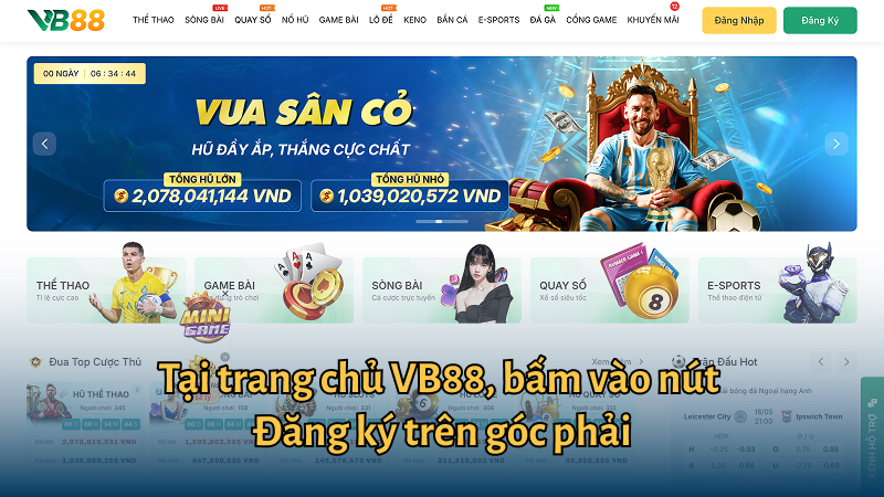 Tại trang chủ VB88, bấm vào nút Đăng ký trên góc phải