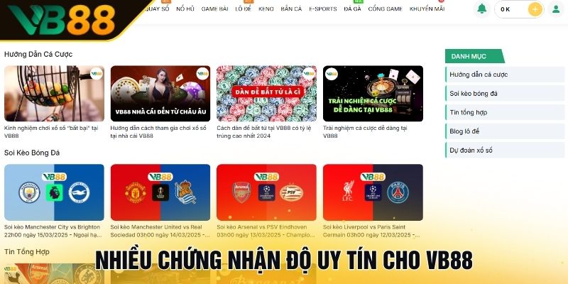 VB88 - Nhà Cái Cá Cược Casino, Thể Thao, Slots - Uy Tín Số 1 11 Nhiều chứng nhận độ uy tín cho VB88
