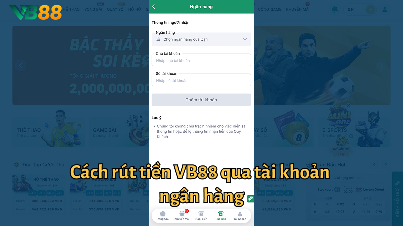 Cách rút tiền qua tài khoản ngân hàng tại VB88